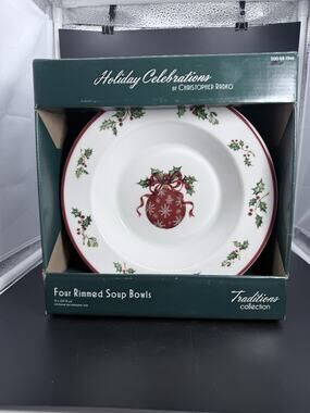 4 Christopher Radko Traditions Holiday Celebrations Ornament Soup Bowls 9”